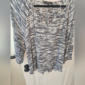 Fred David Navy & White Abstract Stripe Tie-Front Tunic